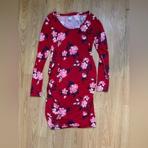Old Navy Maternity Red Floral Long Sleeve Dress